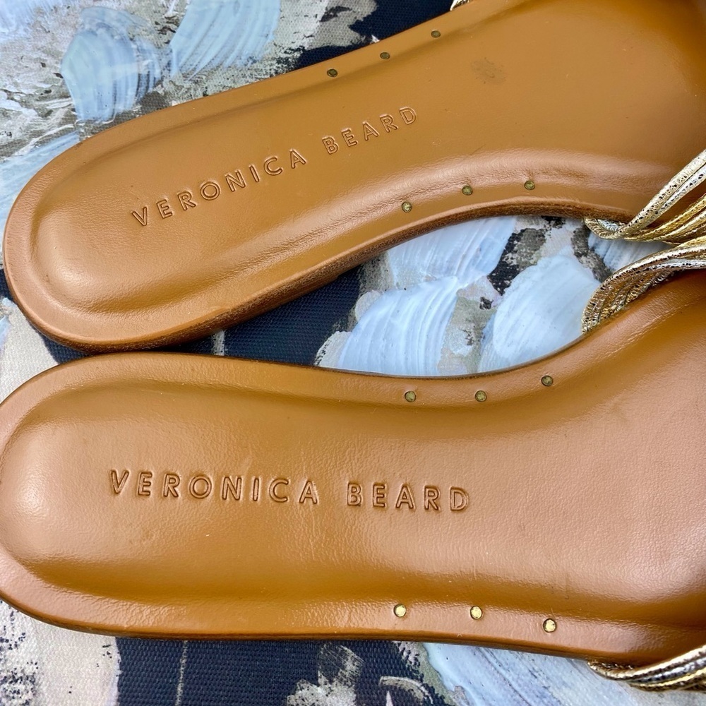 NWOB Veronica Beard Gemma Metallic Knotted Sandals In Gold Silver Size 6. - Picture 5 of 10